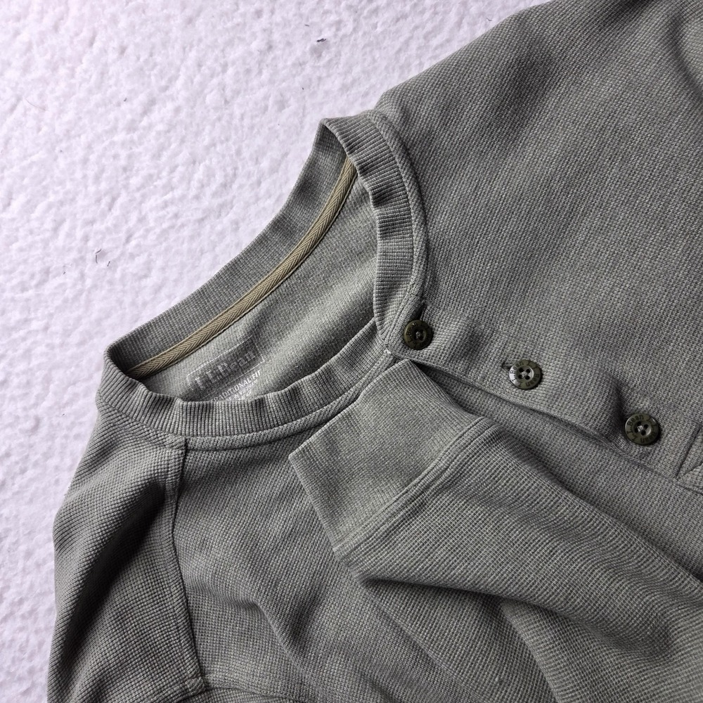 L.L.‎ Bean Shirt Mens Large Green Long Sleeve Henley Thermal Tagless Cotton Tee